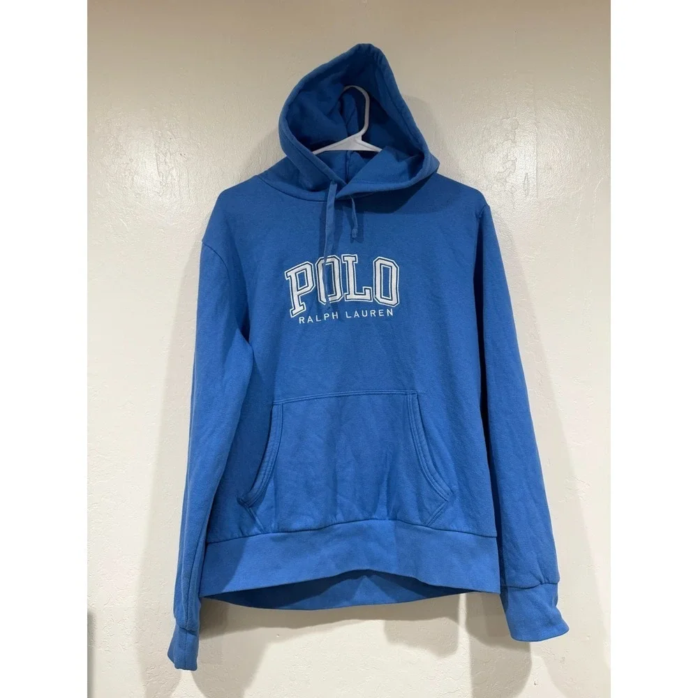 Polo Ralph Lauren Mens Blue Spellout Fleece Hoodie Sweatshirt Size Medium